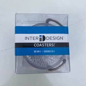 iDesign Rain Stainless Steel Coasters with Holder – Set of 6 – New in Package